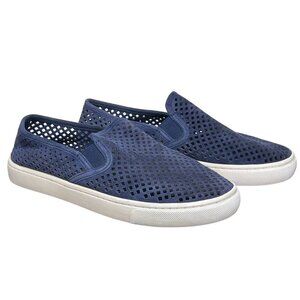 Tory Burch Jesse Navy Perforated Suede Slip On Sneakers Size 7